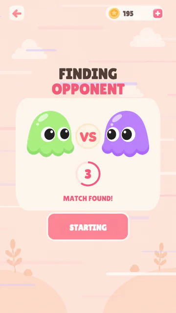 Finding opponent: a green and a purple buddy face off, match found, starting in 3.